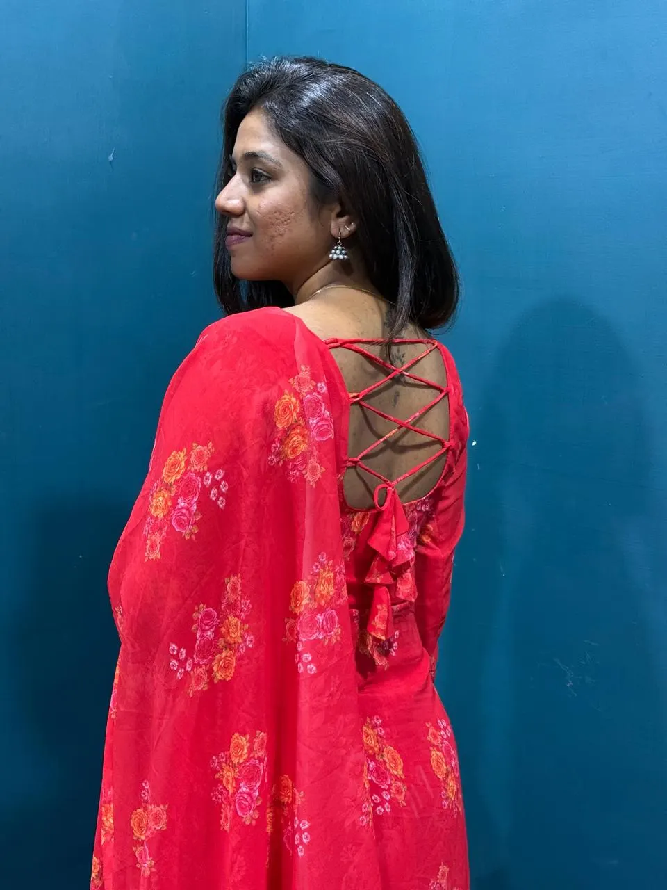 KWS-Fluorescent red printed kurti