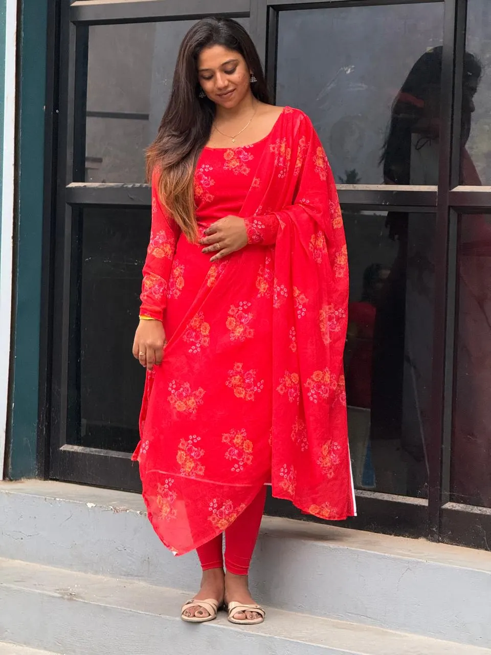 KWS-Fluorescent red printed kurti